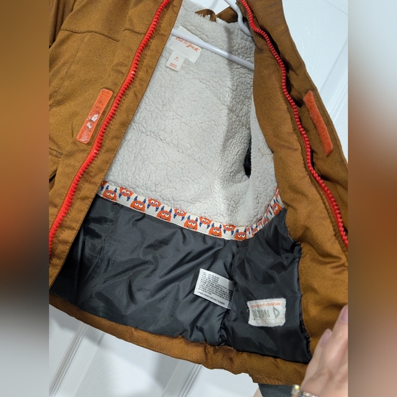 Cat & Jack Brown Hooded Winter Jacket with Monster Eye Design in Size 3T - Picture 10 of 12